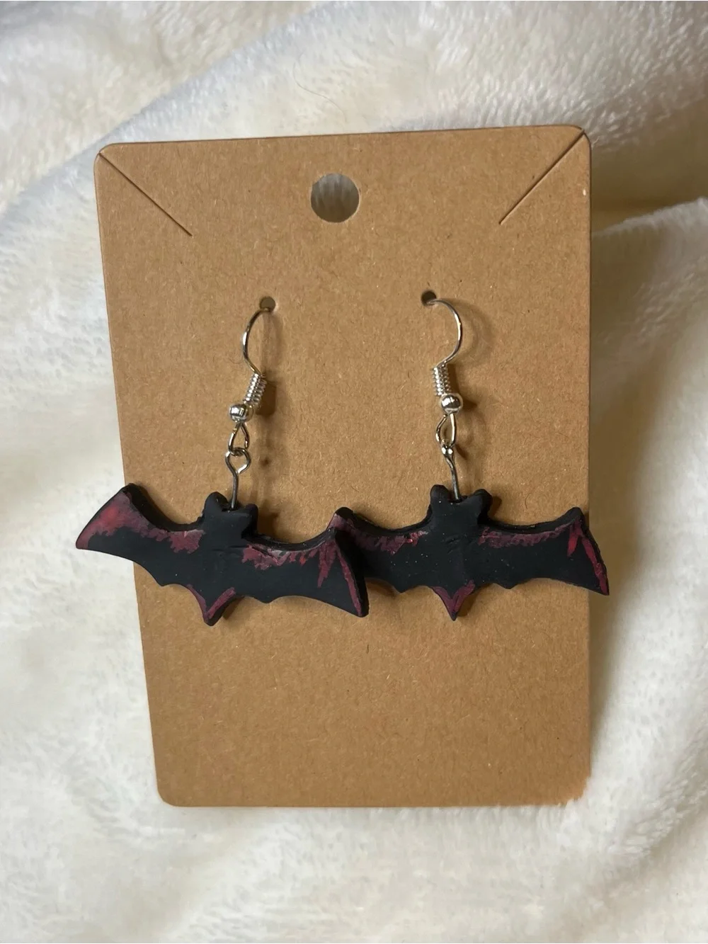 Handcrafted Halloween Spooky Bat Earrings. Handmade with Polymer Clay.